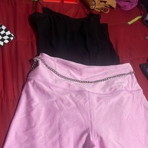 2 piece active wear bodysuit and biker shorts size large